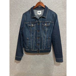 Old Navy Jean Jacket Women L Pocket Denim Button Up Long Sleeve Medium Wash Blue